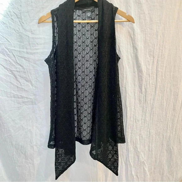 Cable & Gauge Black Sleeveless Lace Sweater Cardigan, S - Picture 2 of 8